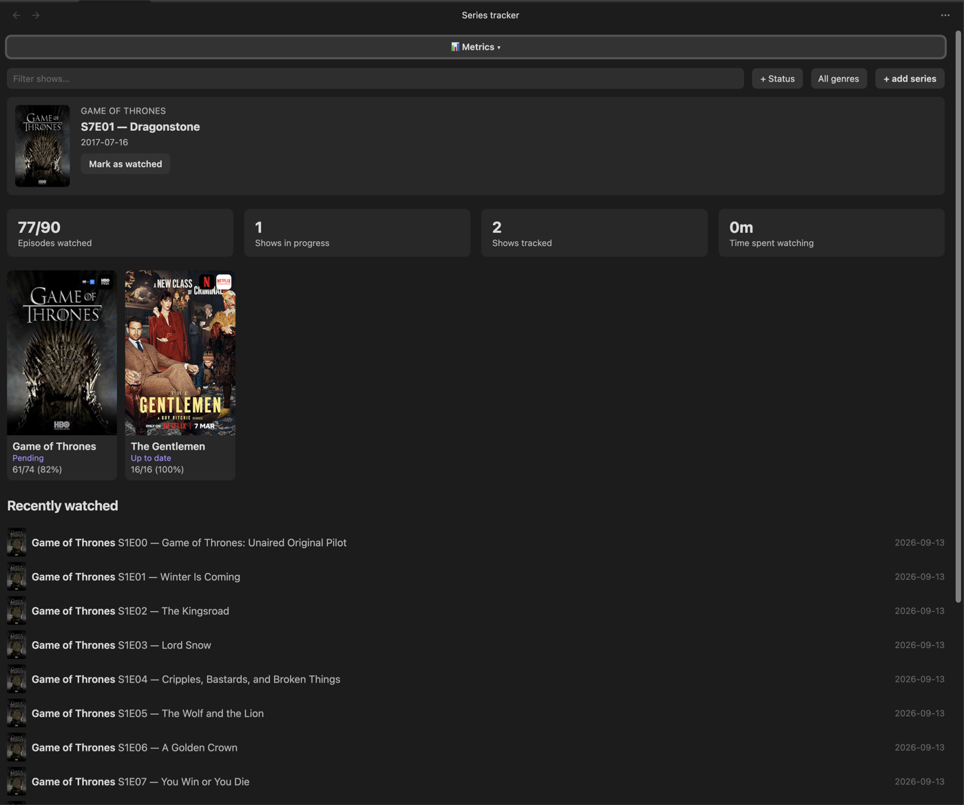 Series dashboard