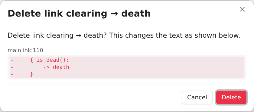 A preview of a deletion: the lines that will be removed