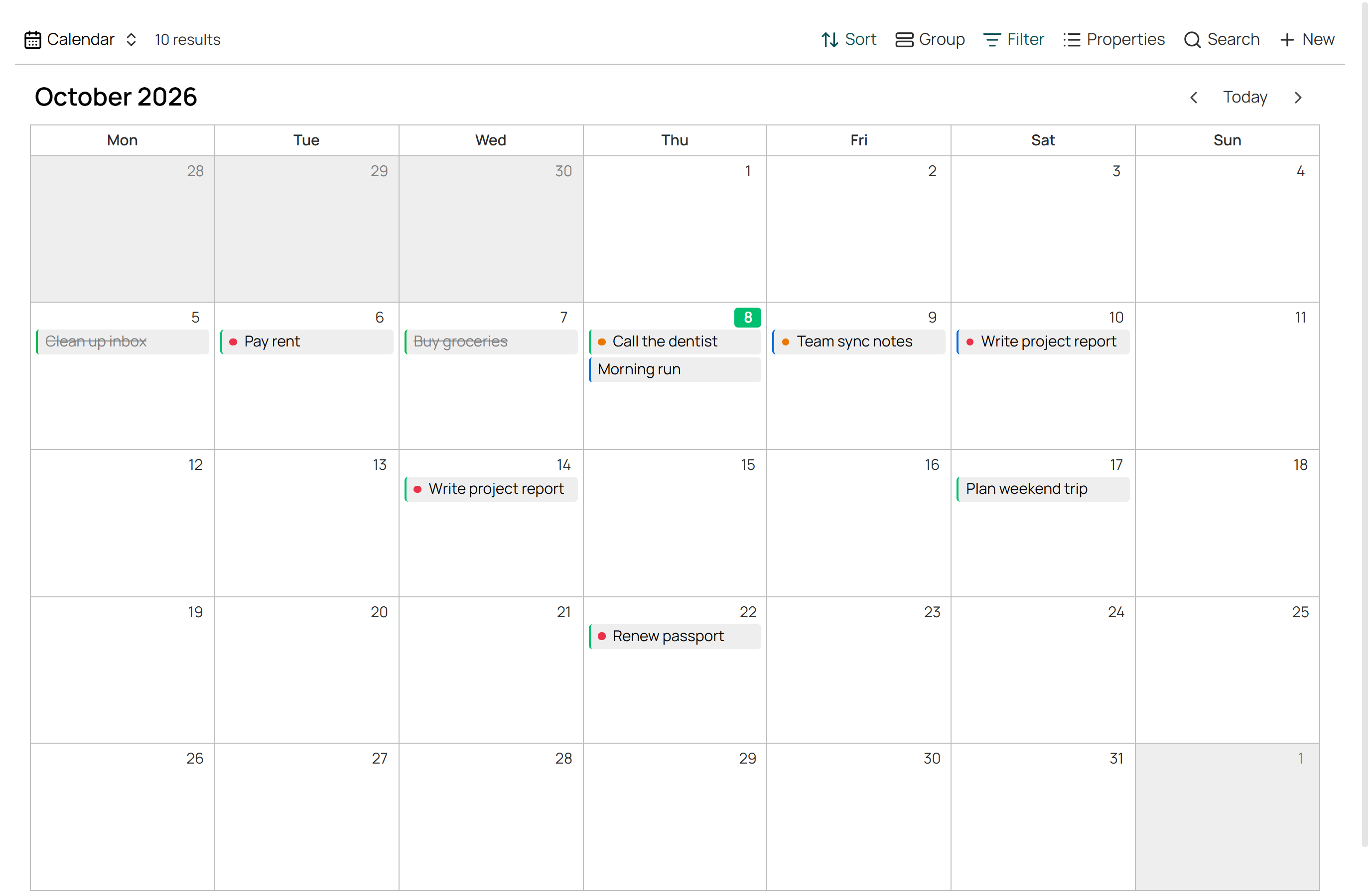 Calendar view: drag a task to move its date