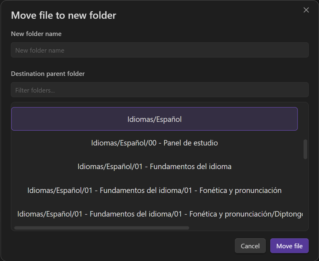 Move to New Folder modal