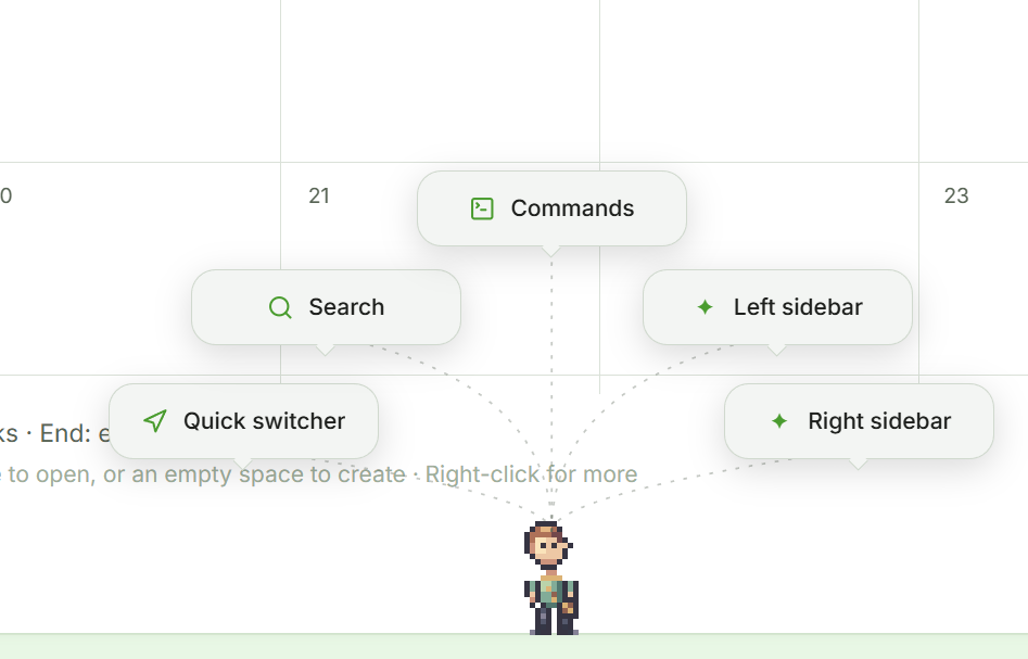 Five favorite commands arranged in speech bubbles above Pip