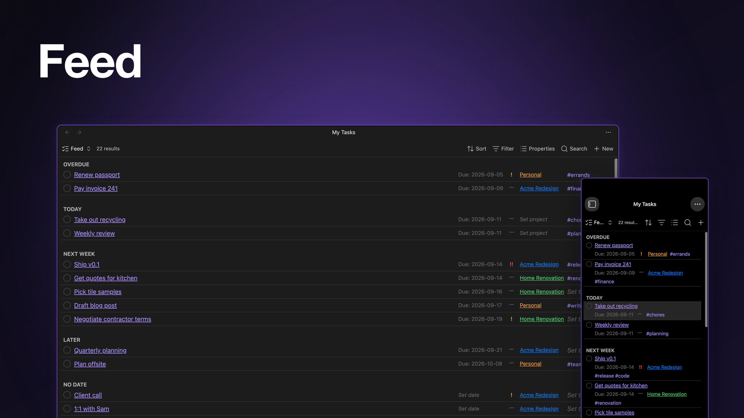 Isotask feed view on desktop and mobile