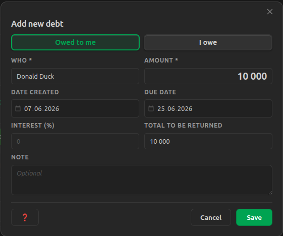 Add debt