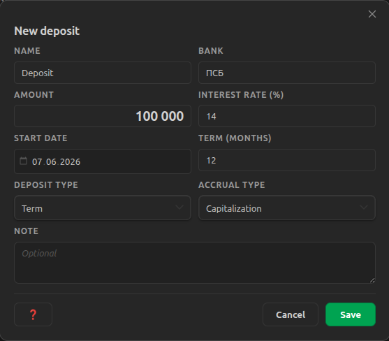 Add deposit