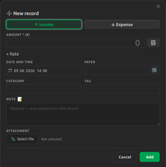 Add record modal