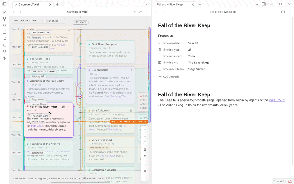 Dragging a card updates the linked note's timeline properties
