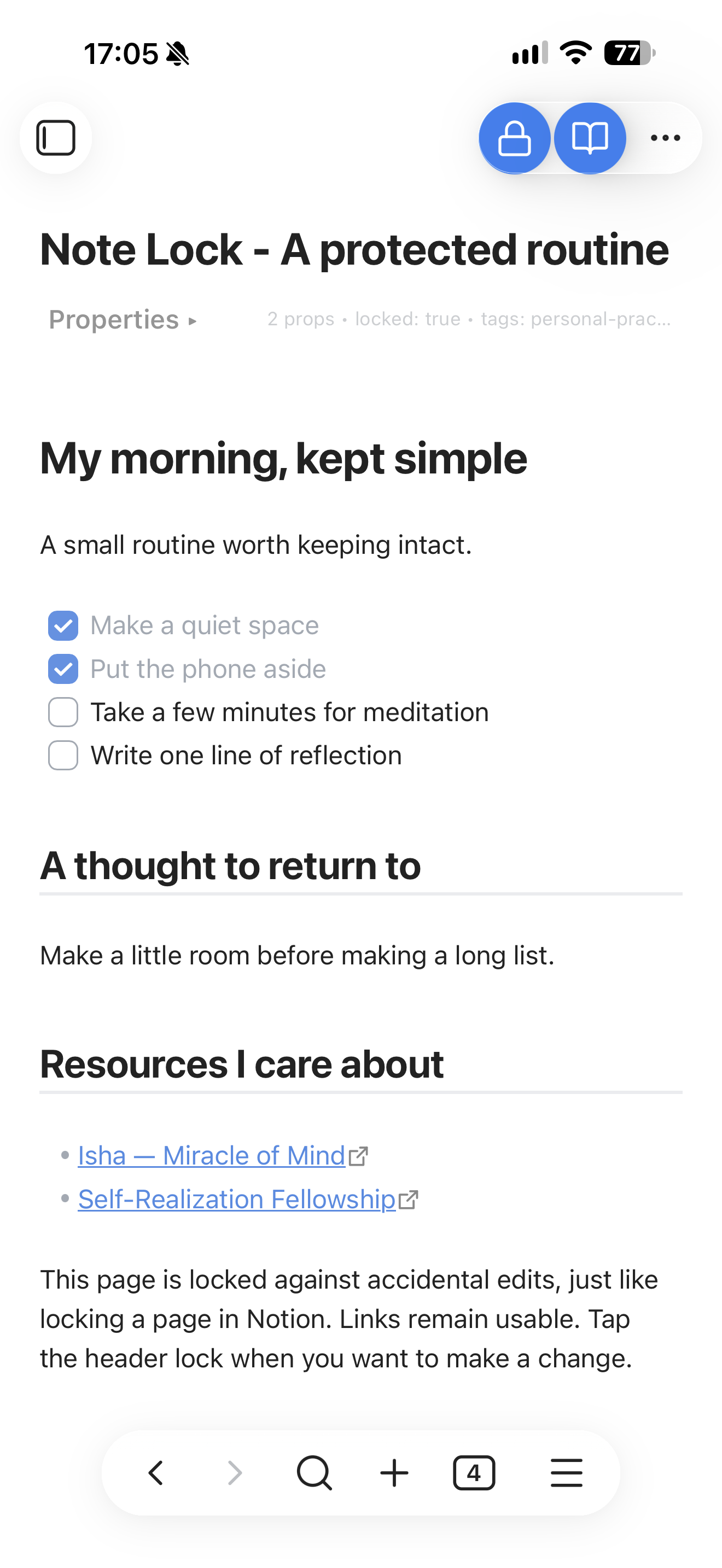 The header lock remains visible below the status area, with the optional banner hidden.