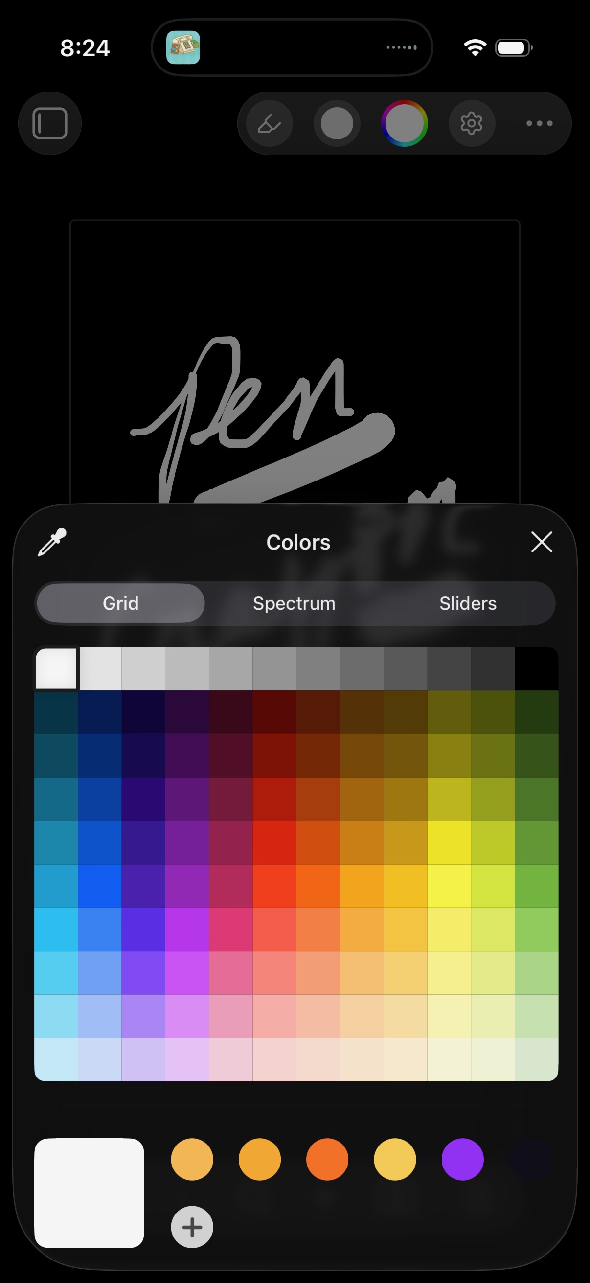 Tapping the colour button opens the native iOS Colors sheet