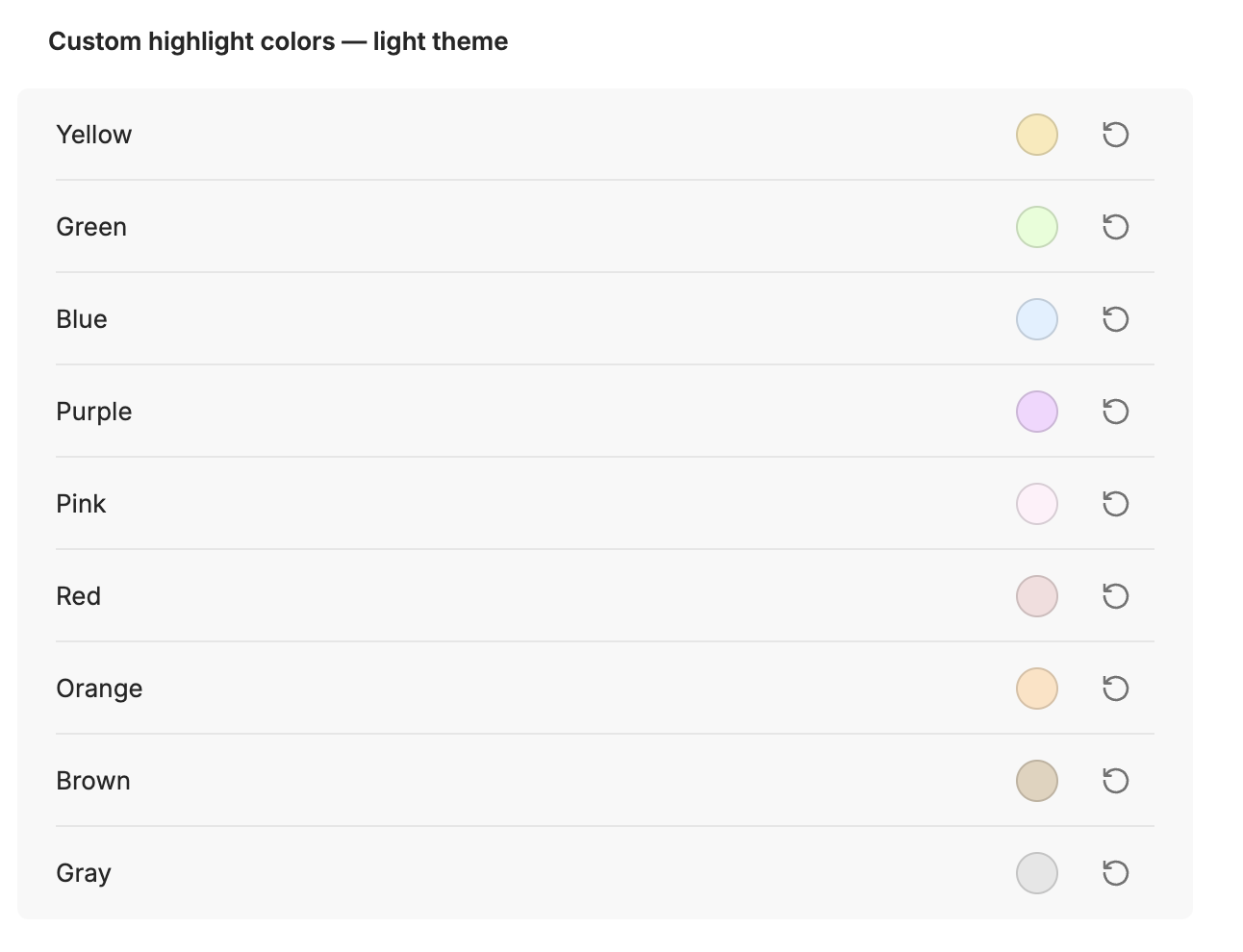 Highlight color settings