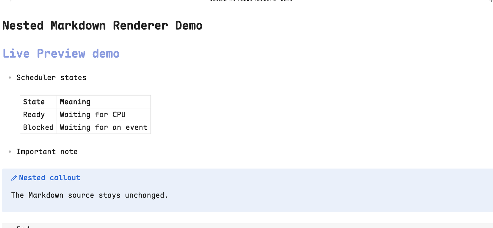 Live Preview with Nested Markdown Renderer