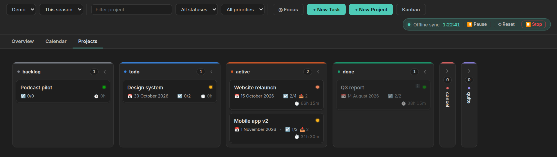 The projects tab