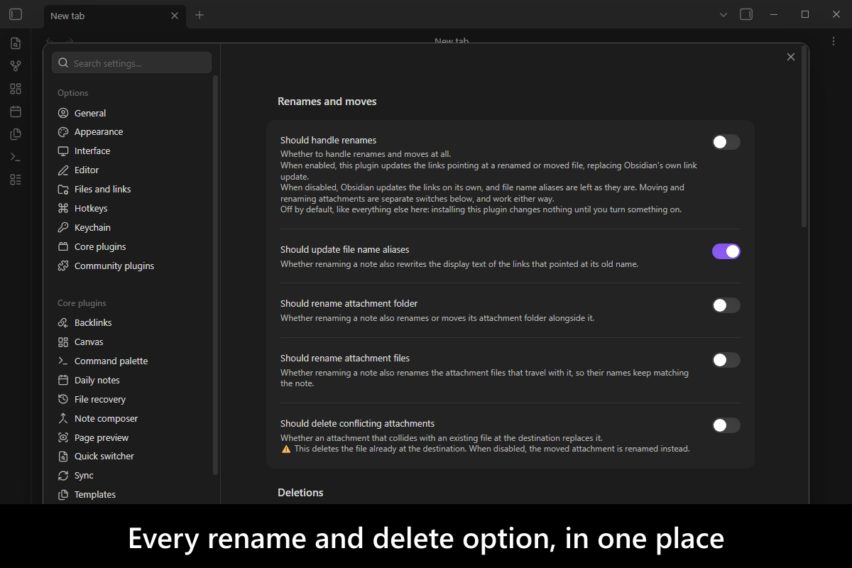 Every rename and delete option, in one place
