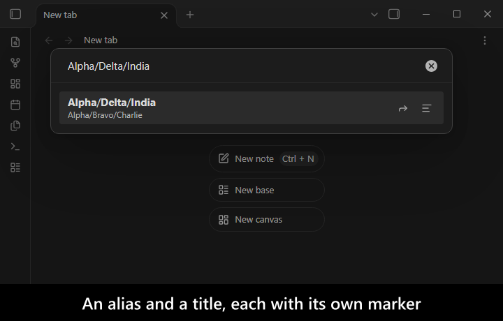 An alias and a title, each with its own marker