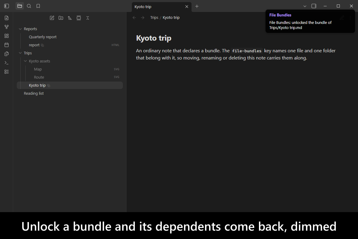 Unlock a bundle and its dependents come back, dimmed