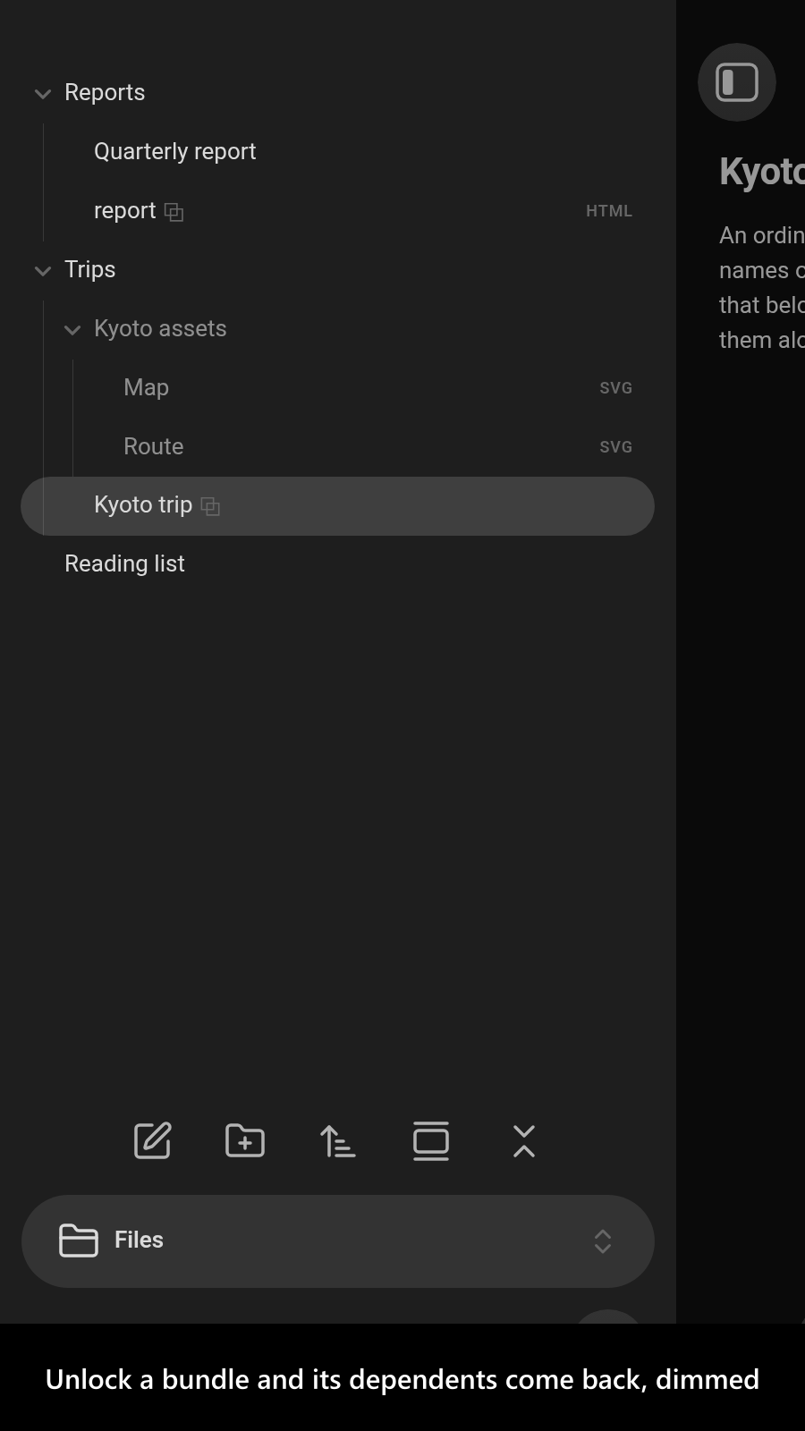 Unlock a bundle and its dependents come back, dimmed