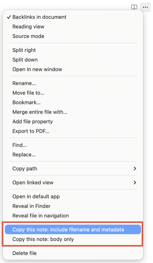 Desktop context menu showing Copy this note presets