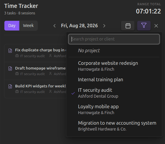 Filter button + popover in the History panel header