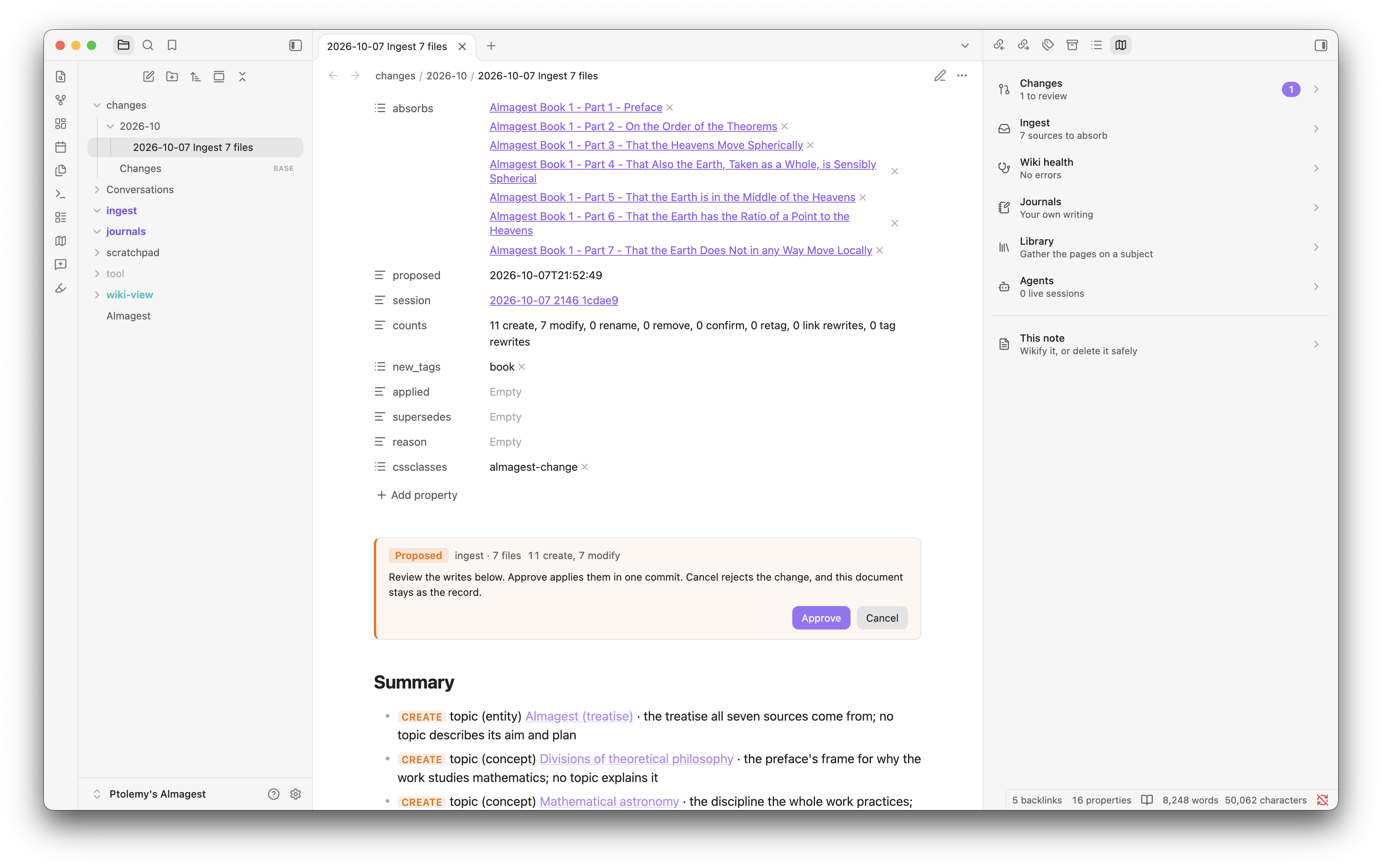 A proposed change with Approve and Cancel