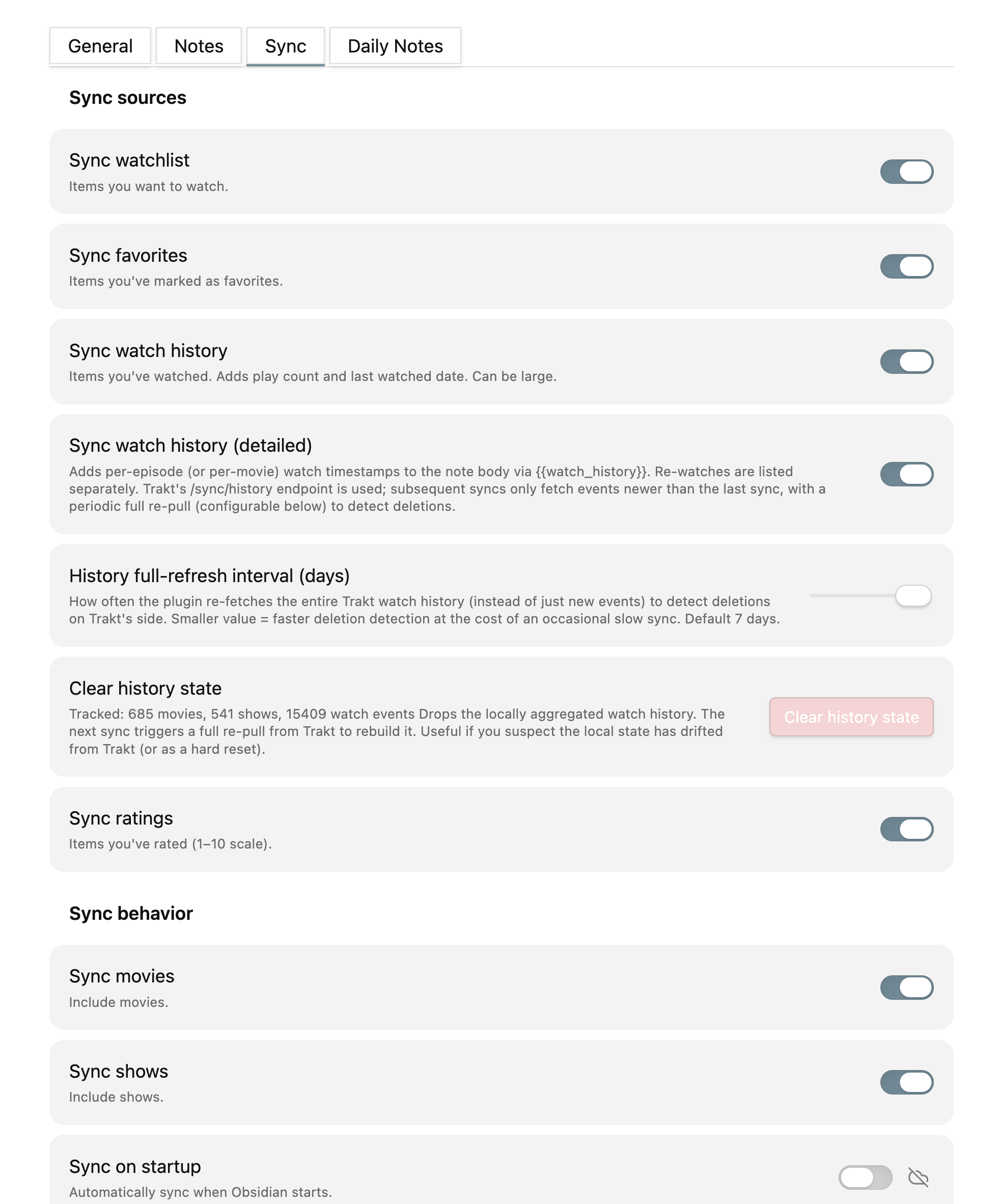 Tabbed Sync Trakt settings with sync source controls