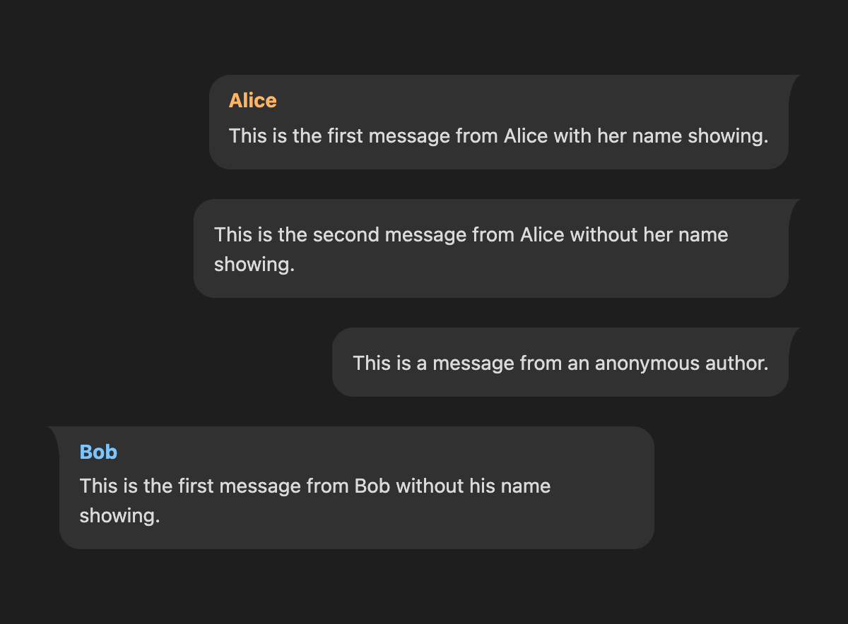 Message entry with hidden author example.
