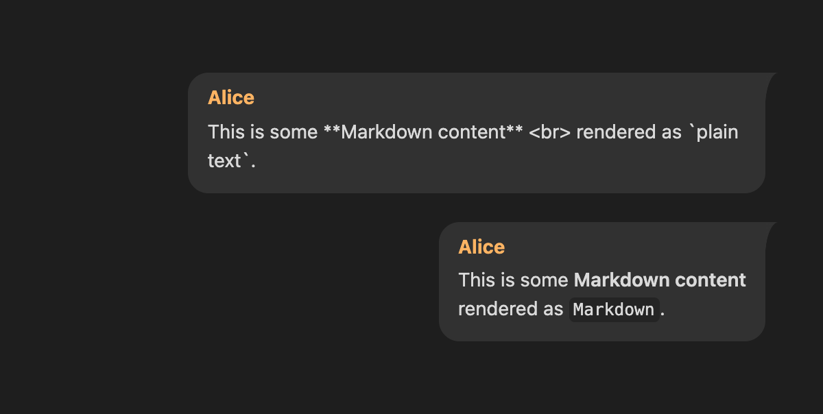 Message entry with Markdown example.