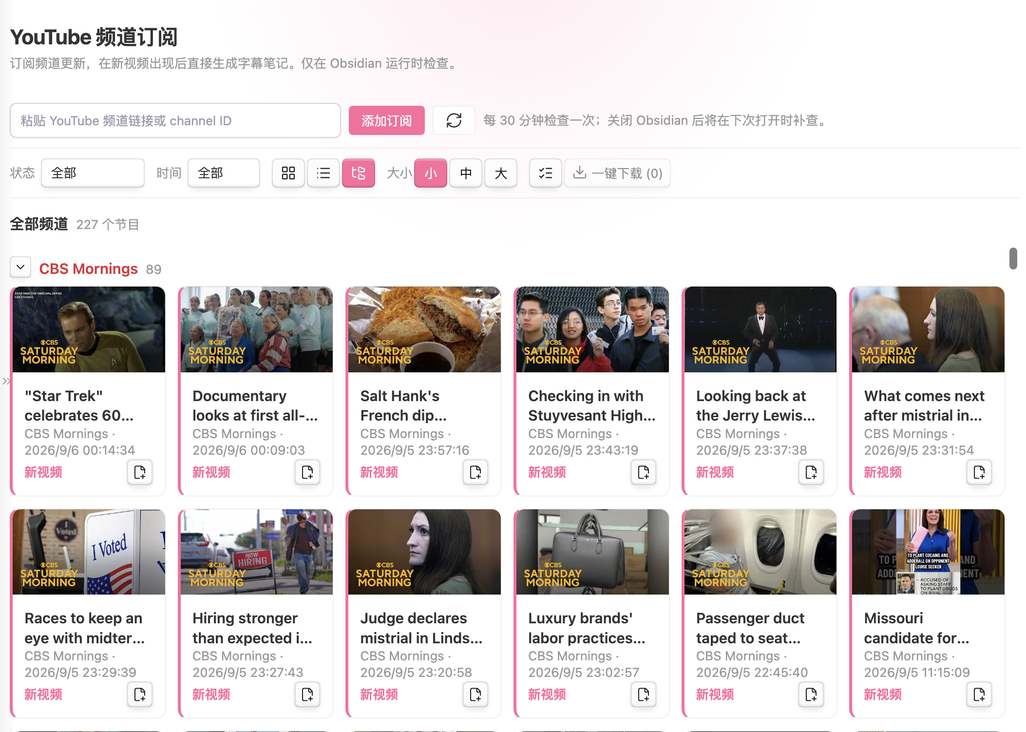 YouTube 频道订阅