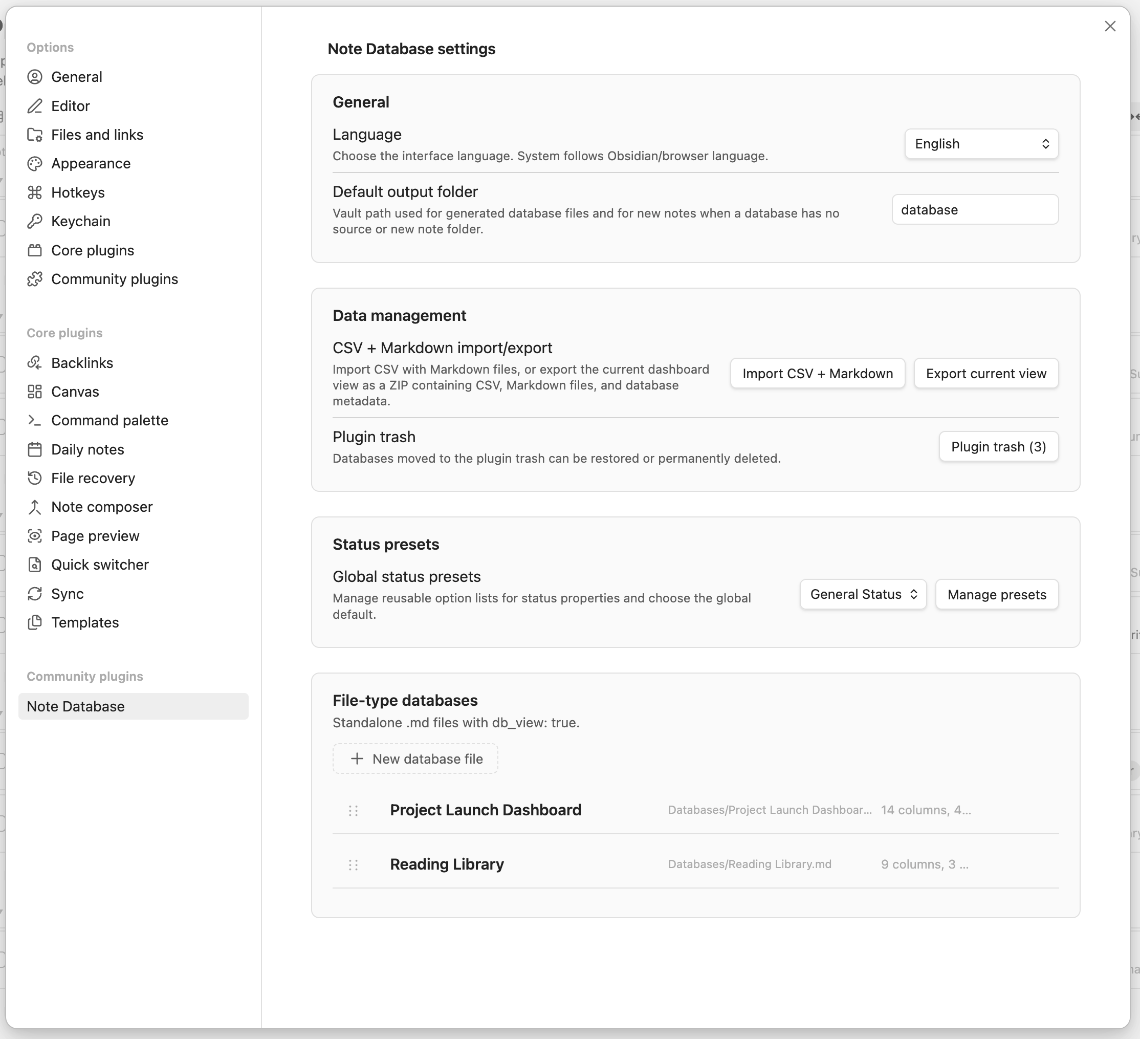 Plugin settings