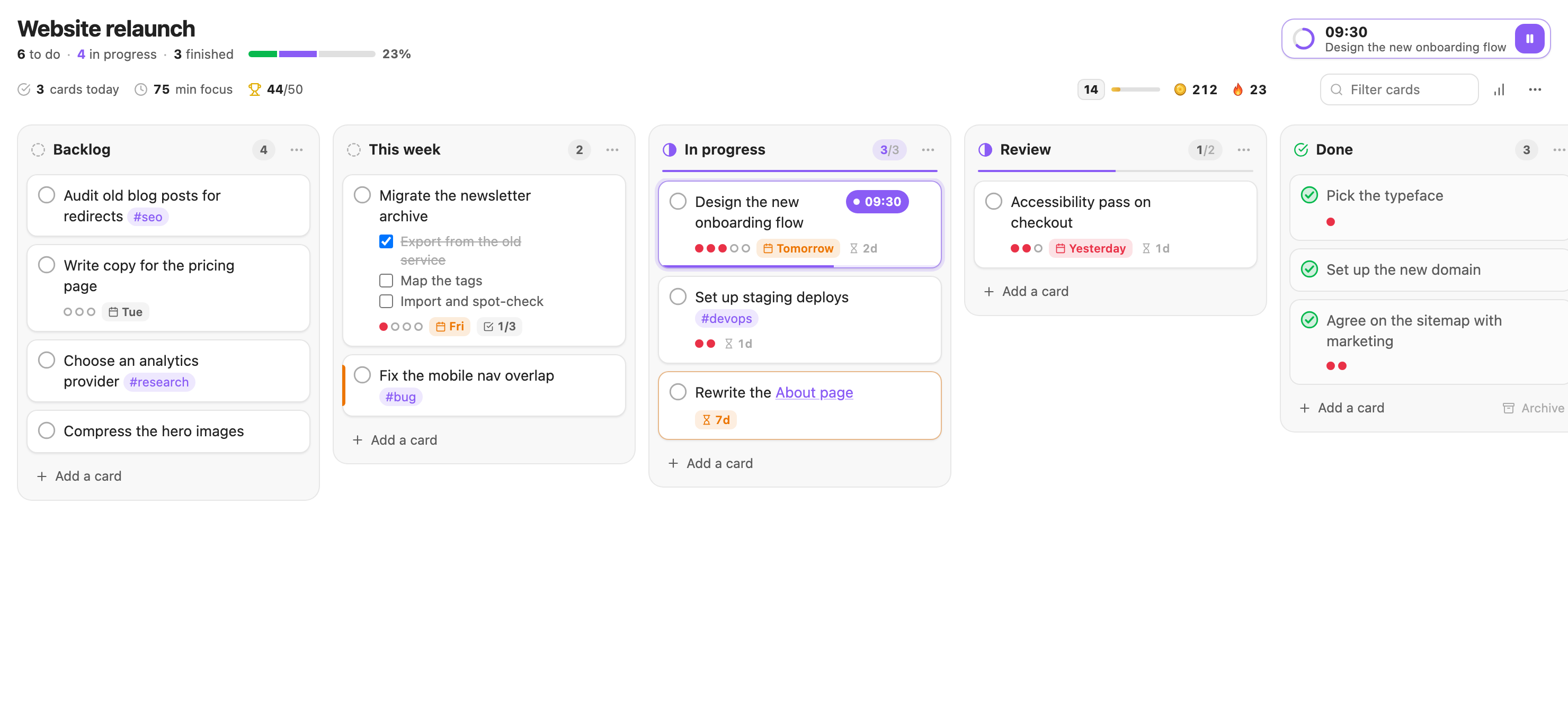 The same board in the light theme