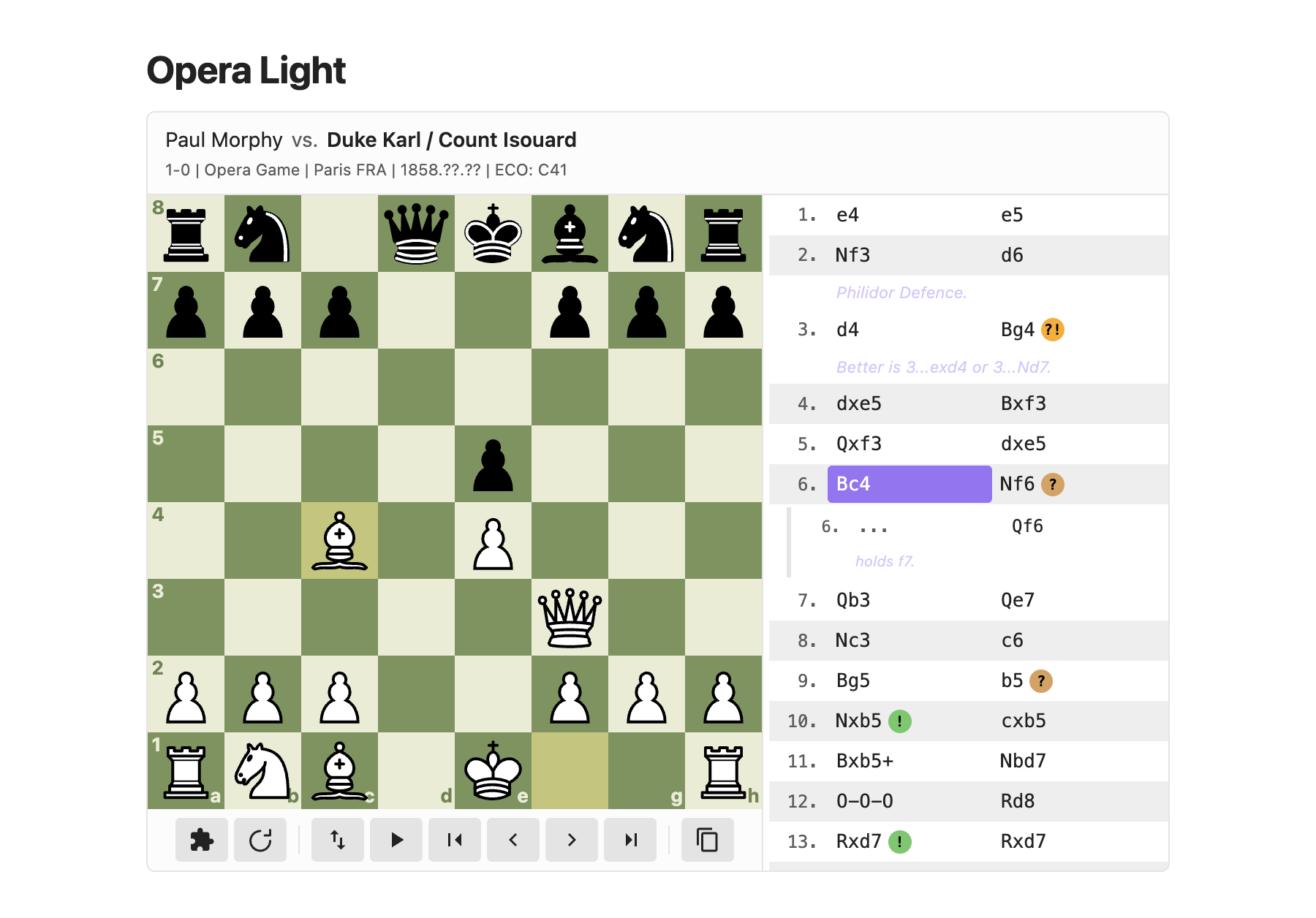 The Opera Game in the light theme