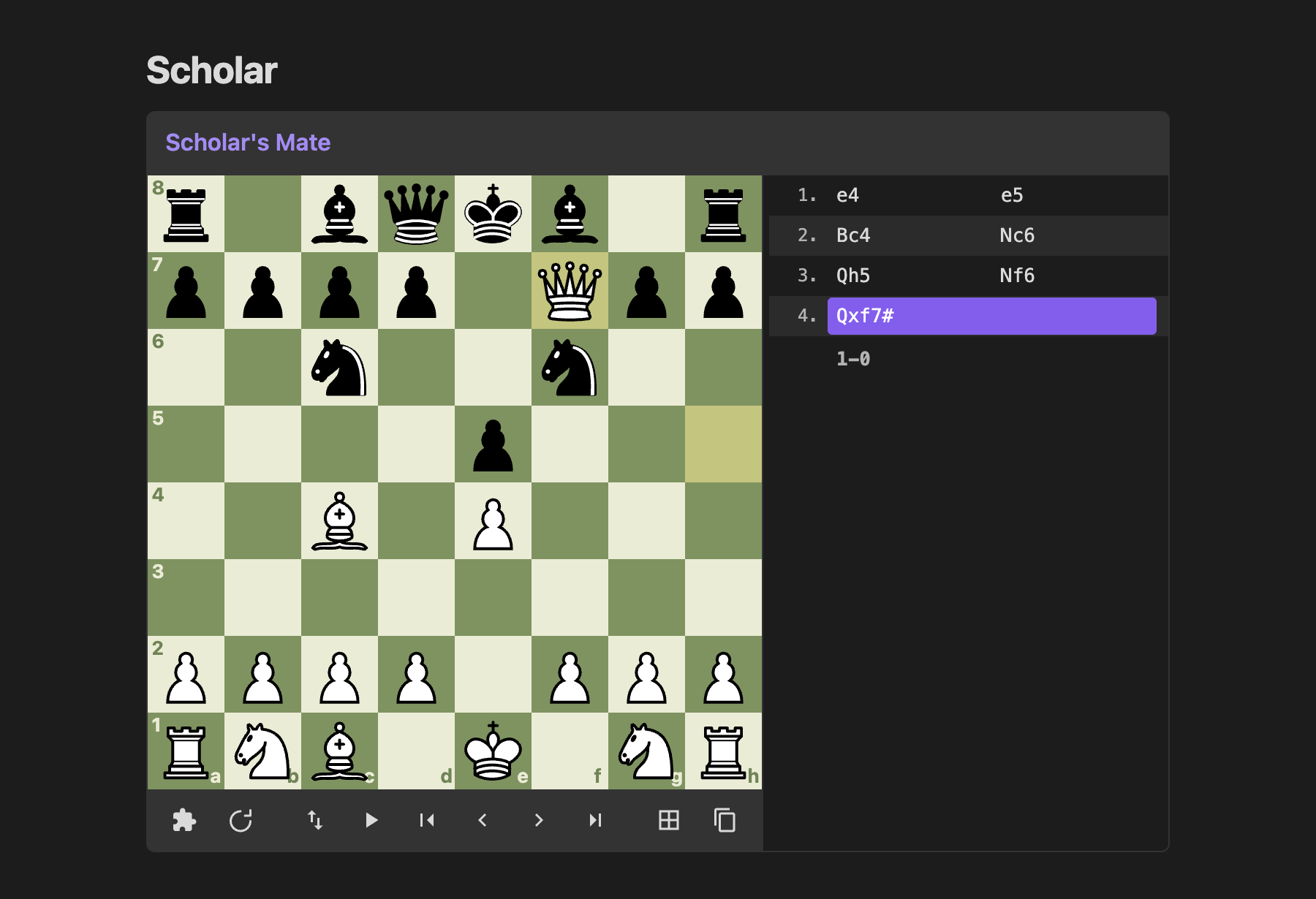 A pgn code block rendered as a board