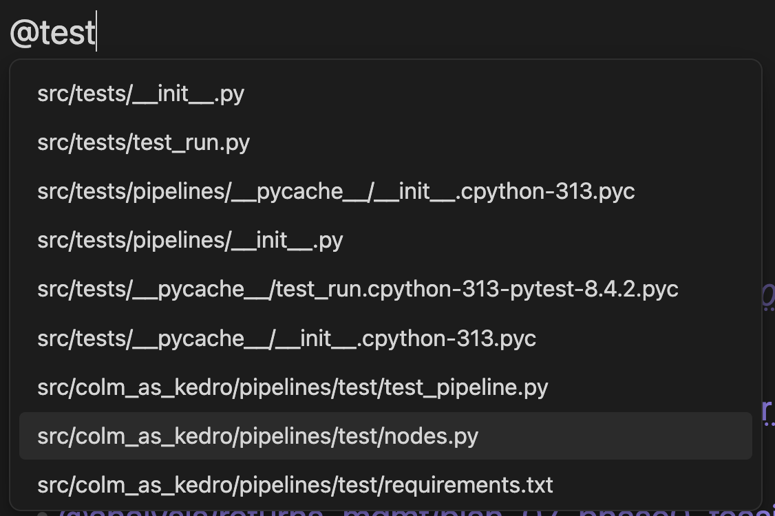 Autocomplete dropdown showing file suggestions