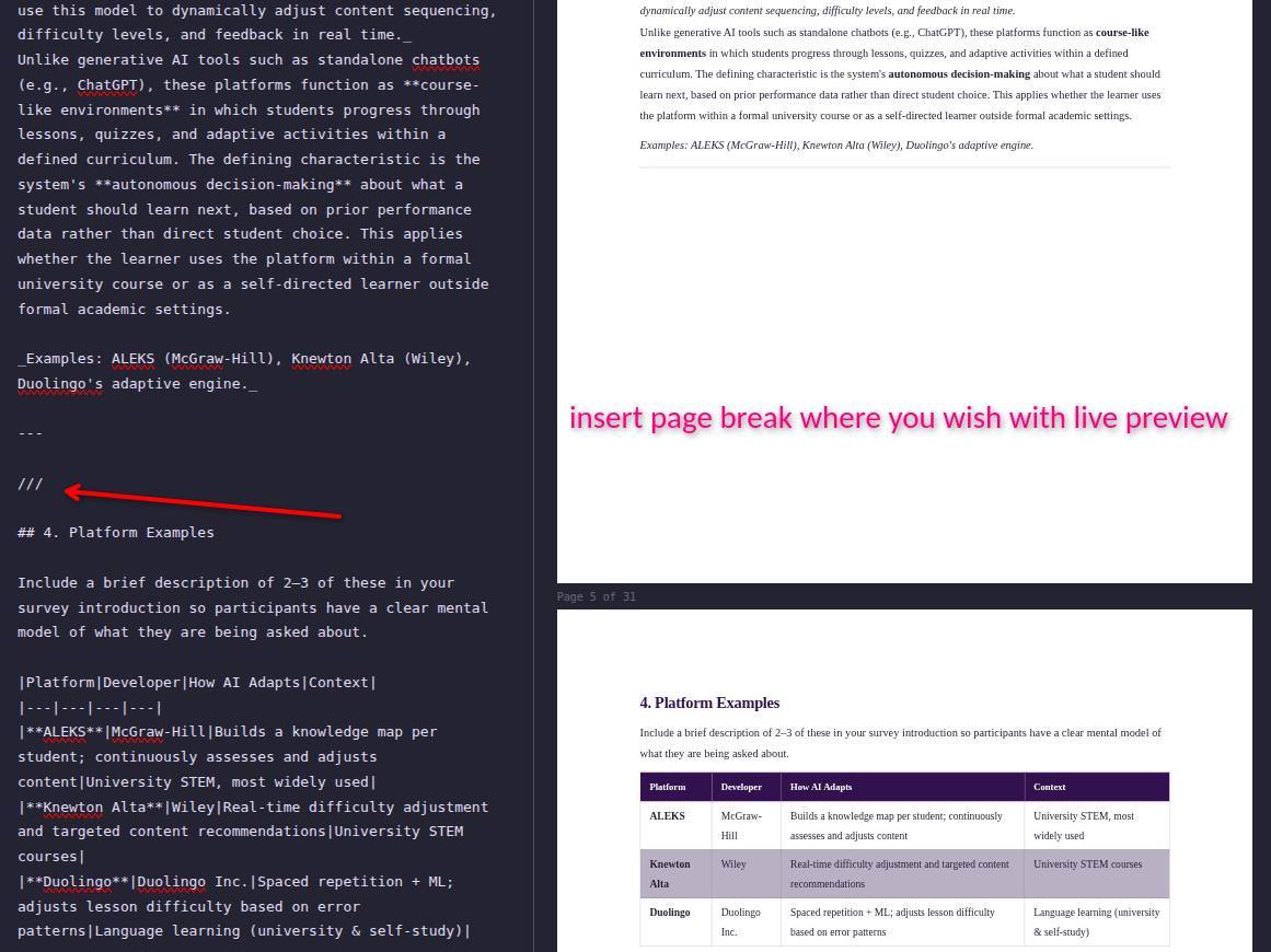 Page break syntax