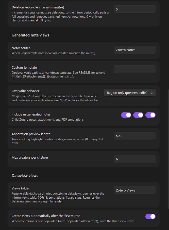 Zotero Vault Sync settings — part 2