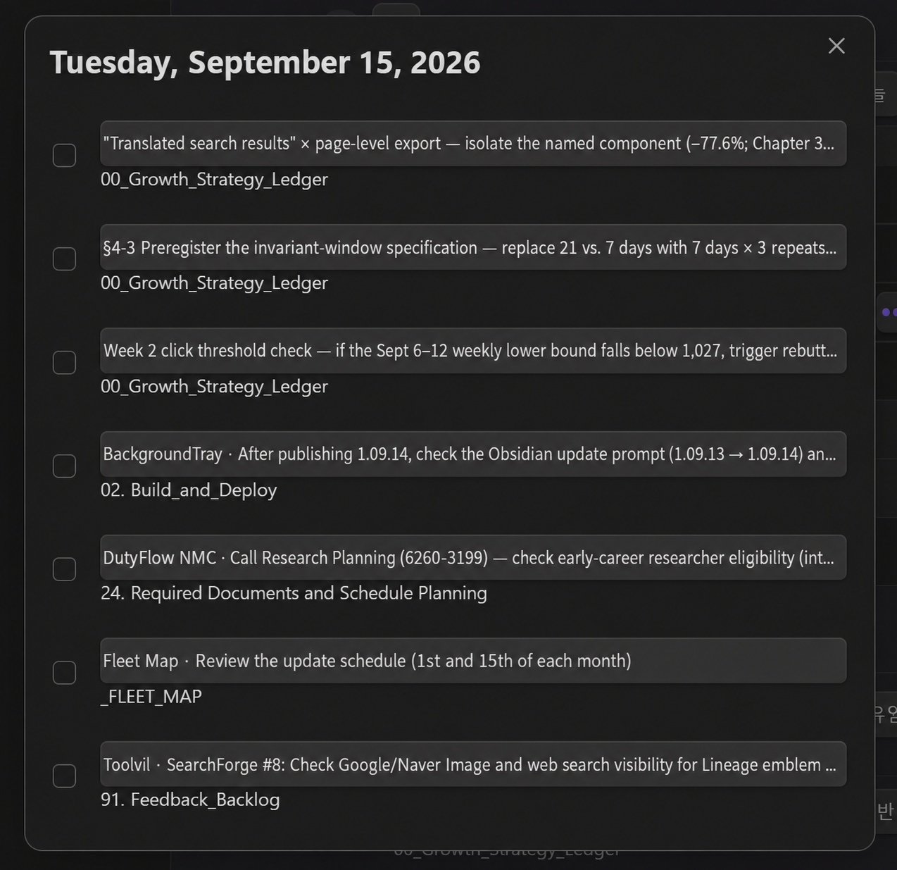 Day popup listing the follow-ups due on a date