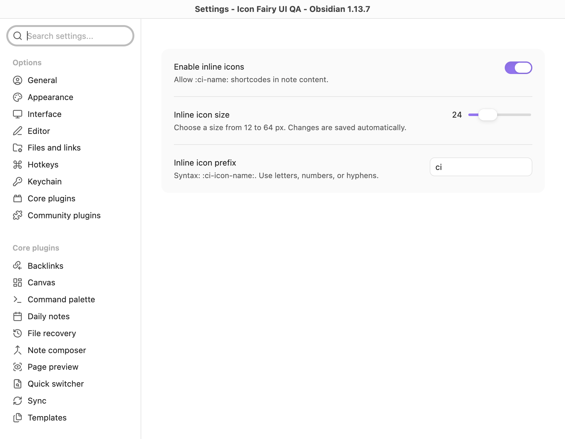 Icon Fairy settings