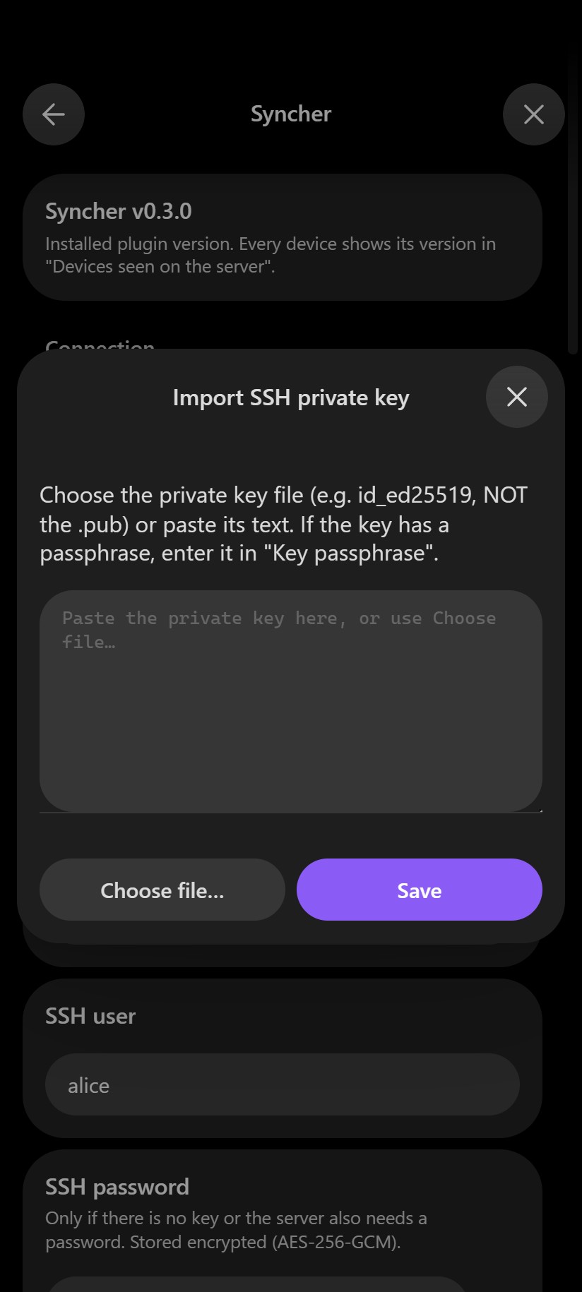 Importing an SSH key on a phone