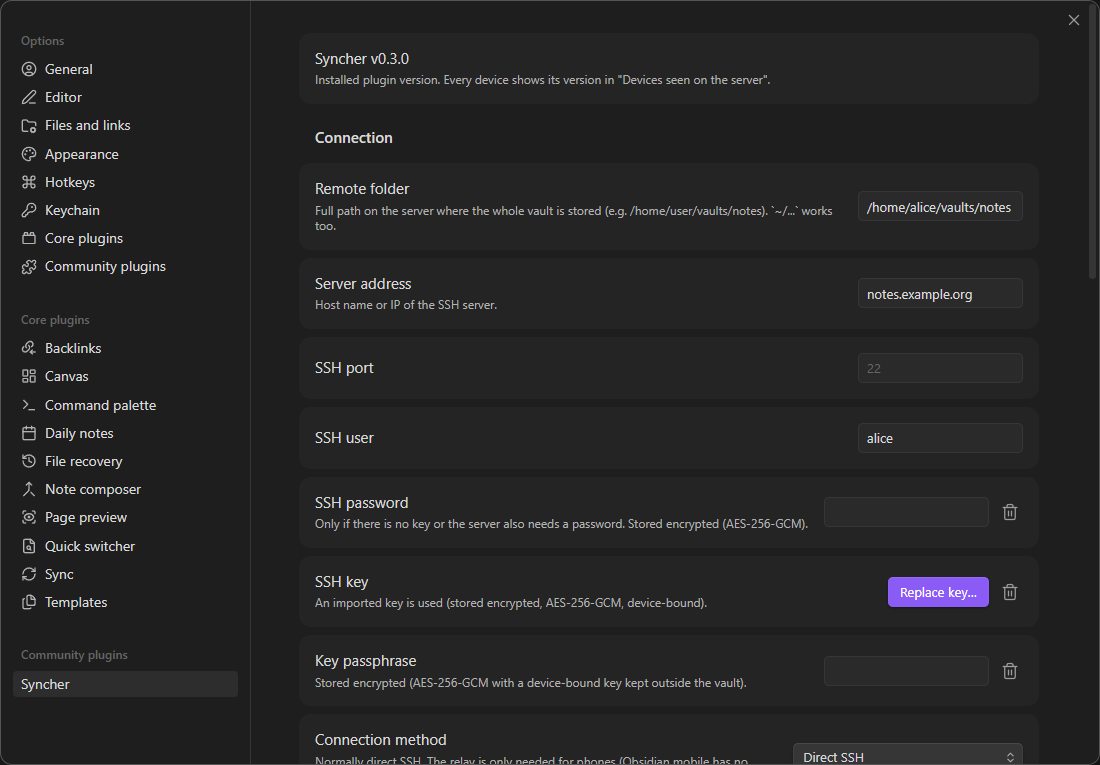 Syncher settings on a computer