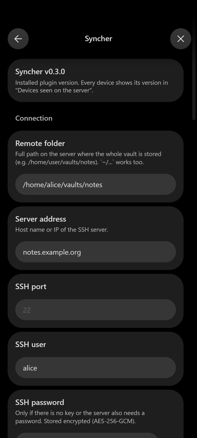 Syncher settings on a phone