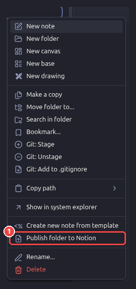 Publish folder to Notion in the file explorer menu