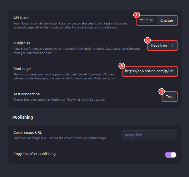 Vault to Notion settings in Obsidian
