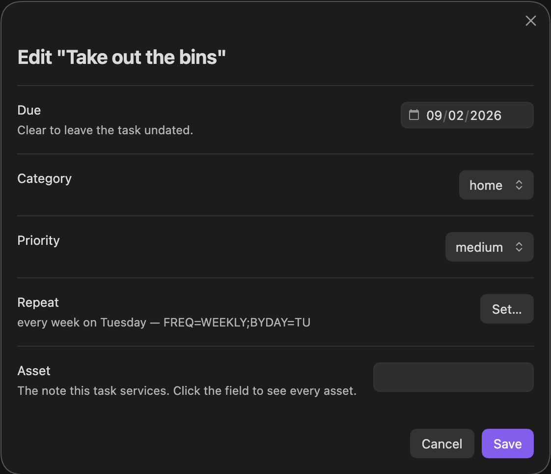 Editing an existing task