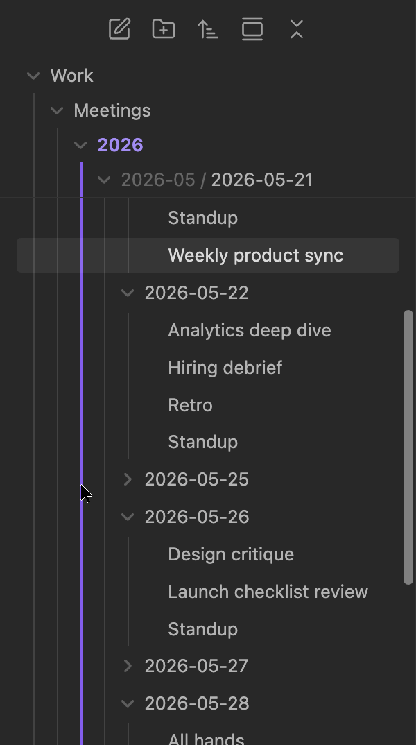 Sticky Folders in the dark theme, with an indent guide highlighted