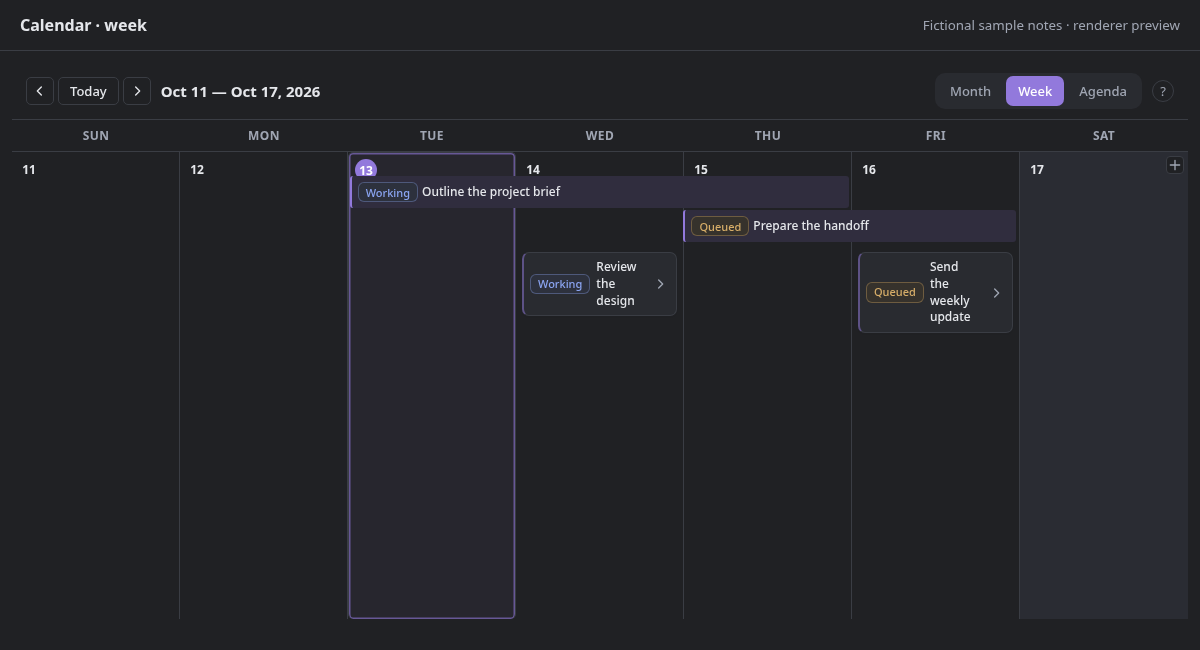 Week calendar with date ranges